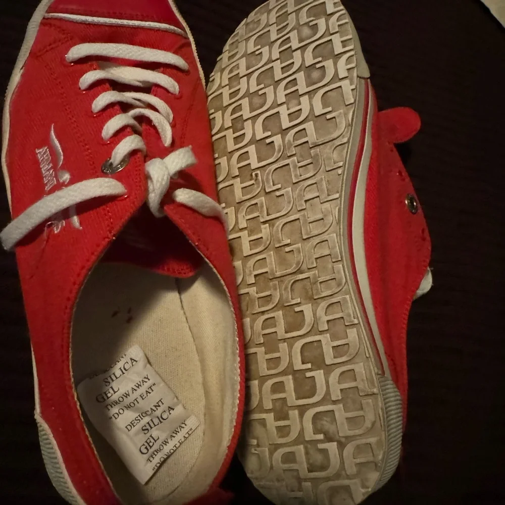 Red Armani Jeans tennis shoes, unisex men’s size 7.5/40.5!!!!
